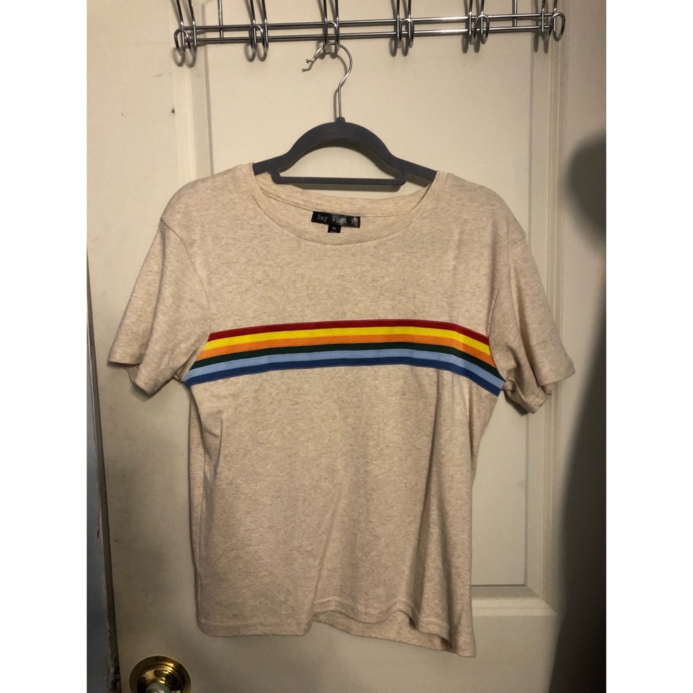 Beige Crop Top with Rainbow Stripe